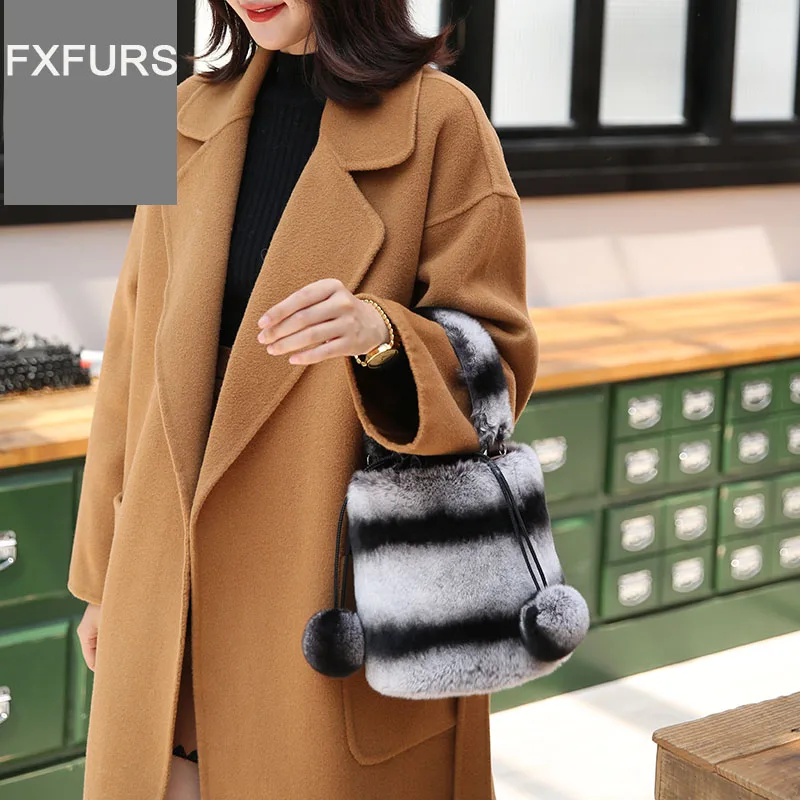 

Korean Style New Rex Rabbit Fur Ball Fur Bucket Bag Portable Shoulder Cross-Body Hand-Carrying Women's Bag Plush Rabbit Fur Bag