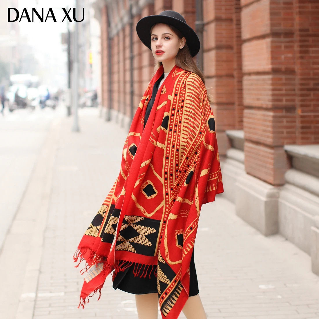 

DANA XU Bufanda Mujer Wool Poncho Head Women Lady Warm Shawl Stoles Bandana Scarf Hijab Luxury Brand Pashmina Winter 2023