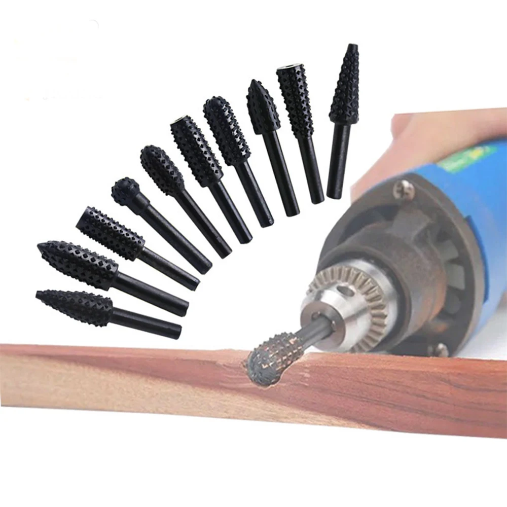 10Piece Drill Bits Metal Rotary Burr Drill Bit Wood File Grinder Milling Rasp Wood Stone Metal Root Carving Milling Cutter Tools