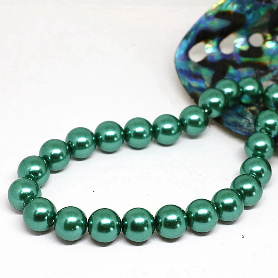 Pretty Peacock Green 4-14mm Round Imitation Shell Pearl Vintage Fit For Diy Elegant Necklace Bracelet Loose Beads 15inch B1607