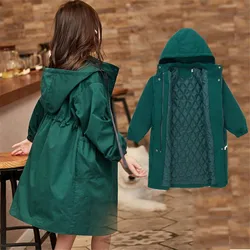 Long Jacket For Girls Solid Color Windbreaker For Girls  Autumn winter Children Jacket Teenage Kids Girls Clothes 6 8 10 12 13