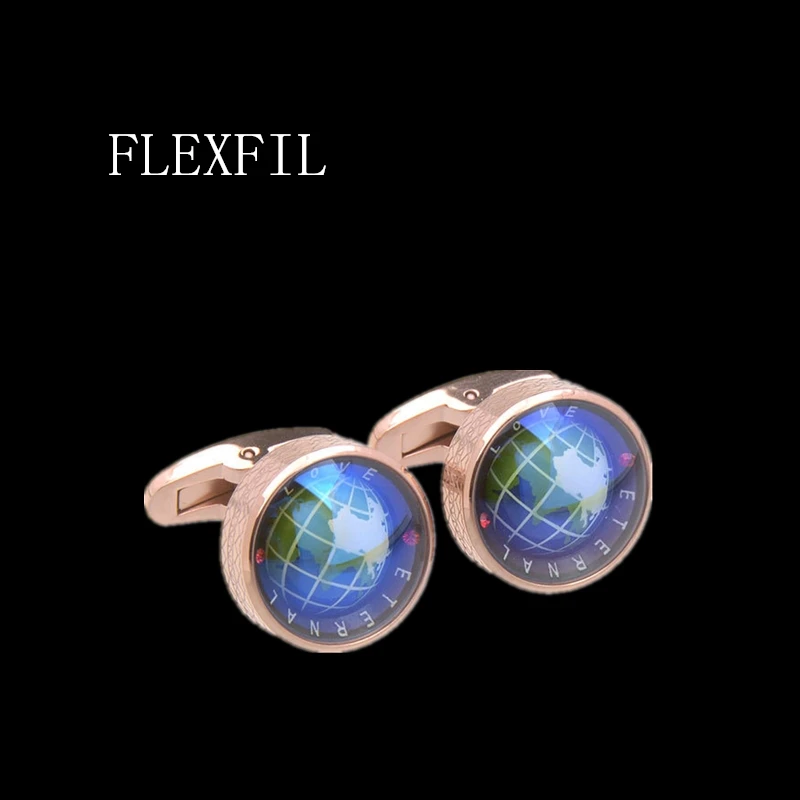 

FLEXFIL Luxury Shirt Gift Designer Cufflinks for Mens gift Brand Wedding Cuff links the earth globe Button male High Quality