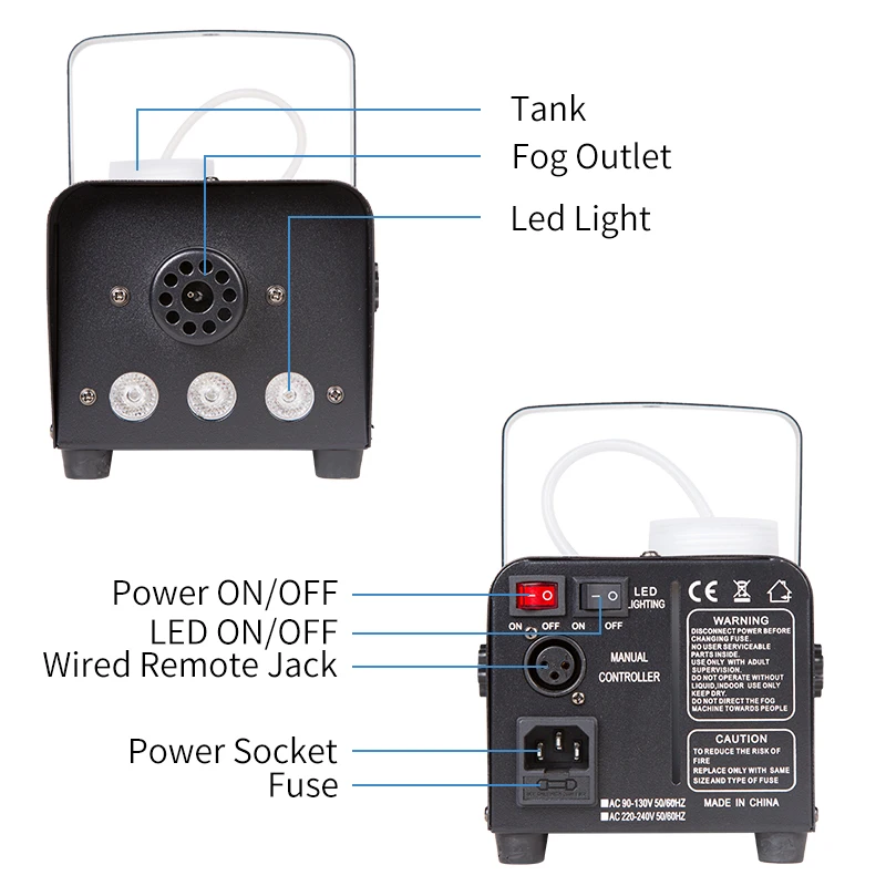 Mini 500W LED RGB Wireless Remote Control Fog Machine Pump Dj Disco Smoke Machine For Party Wedding Christmas Stage LED Fogger