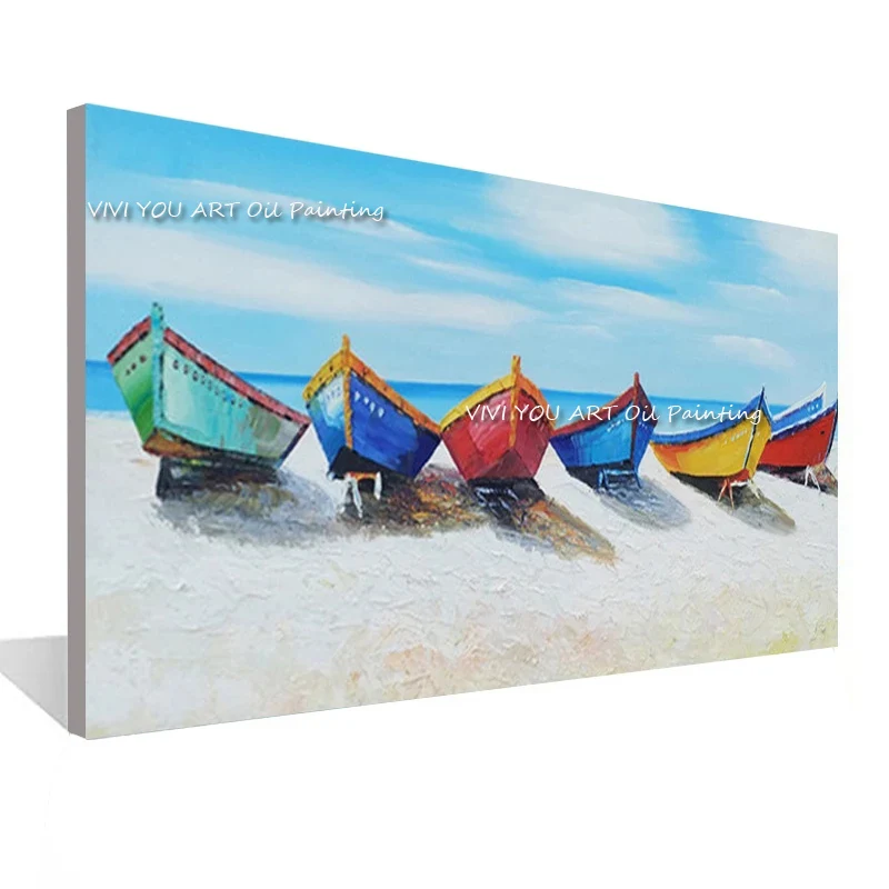 New Acrylic Painting Wall Art Picture Hand Painted Abstract Colorful boat Oil Painting On Canvas As Best Gift For Home Decor