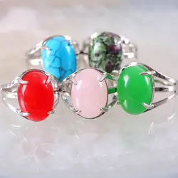 1 pz anello regolabile per le donne pietra naturale cristallo di quarzo rosa ovale Cabochon anelli di barretta di perline