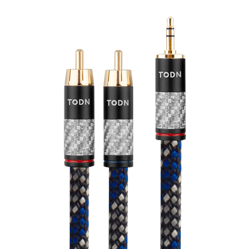 TODN 3,5-mm-Klinkenstecker auf 2RCA OFC-Audiokabel Aux zu RCA HIFI Stereo für Verstärker, Mobiltelefon, Computer, Desktop-Audio