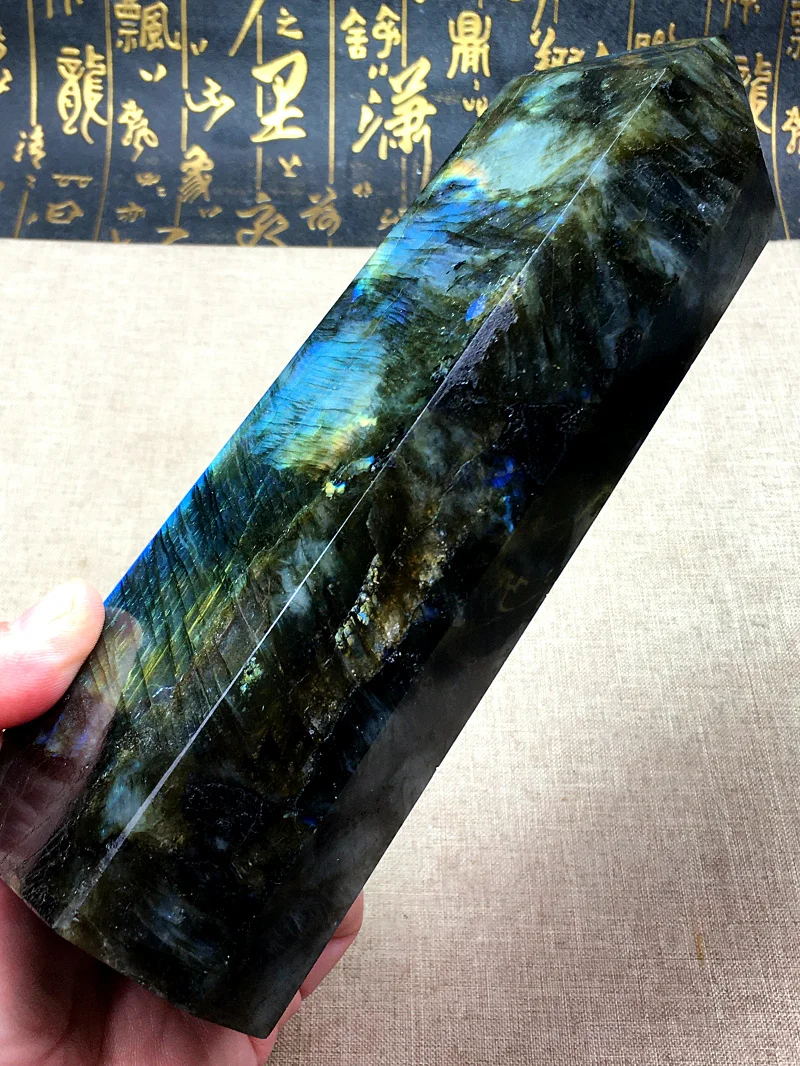 1100g Natural Labradorite Column Rough Polished Crystal Point Specimen Healing