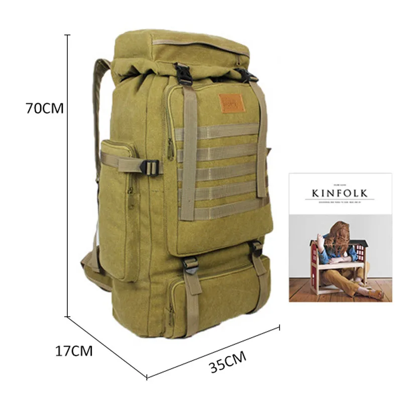 60L Large Bag Canvas Backpack Tactical Bags Camping Hiking Rucksack Mochila Tactica Travel Molle Men Outdoor XA84D