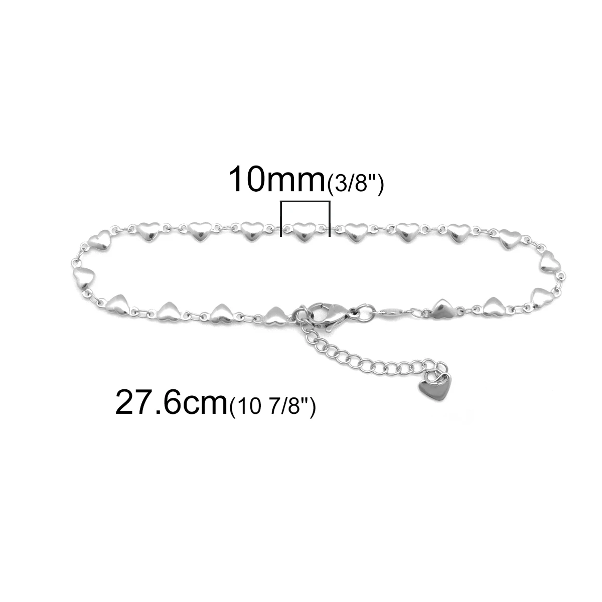 304 Stainless Steel Anklet Silver Color Love Heart For Women Beach  Barefoot Leg Chain Anklet Bracelets Women Jewelry , 1 Piece