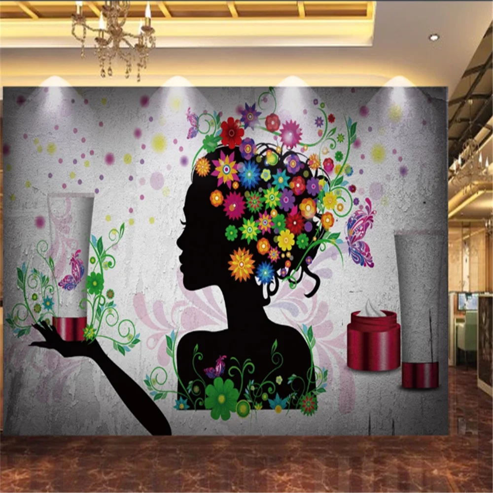 Milofi custom 3D printed wallpaper with creative artistic style floral silhouette theme mural