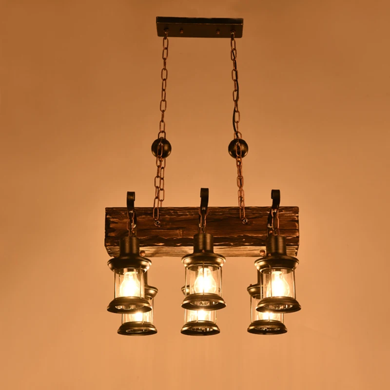 Decorative Chain Chandeliers For American Style Loft Wooden Restaurant European Retro Hotel Lobby Ktv Corridor Led Pendent Lamp
