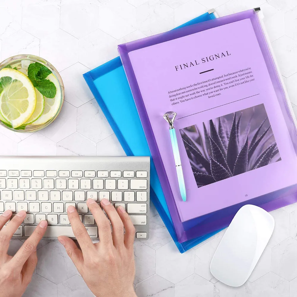 3PCS/Set A4 Poly Zip Envelopes Expandable Plastic Zipper Folders Waterproof Document  File Pocket for School Office Organization