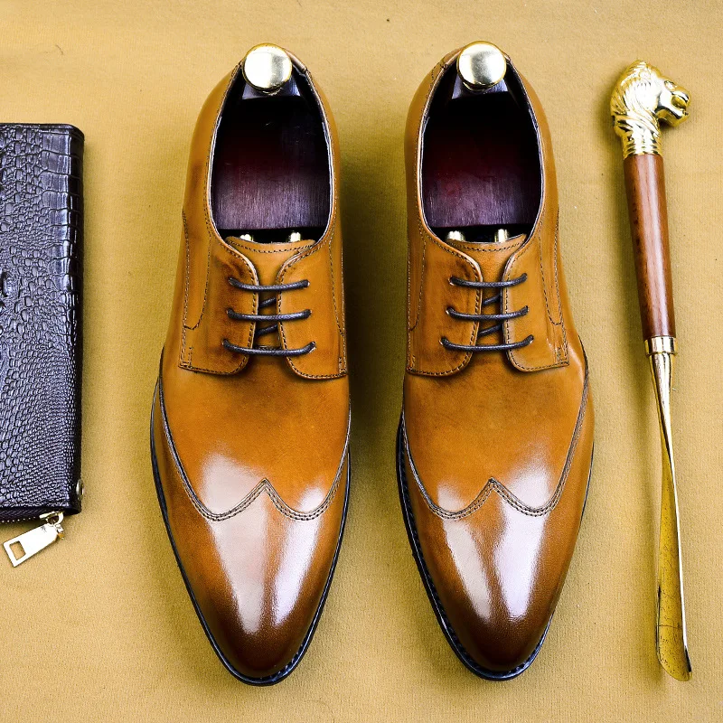 Chaussures provoqué Oxford faites à la main pour hommes, cuir de vache véritable, chaussures trempées, chaussures italiennes formelles de mariage, haute qualité, taille chaude ino -46