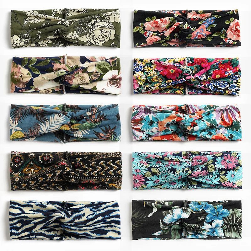 Fashion Women Girls Summer Bohemian Hair Bands Print Headbands Vintage Cross Turban Bandage Bandanas HairBands Hair Accessories