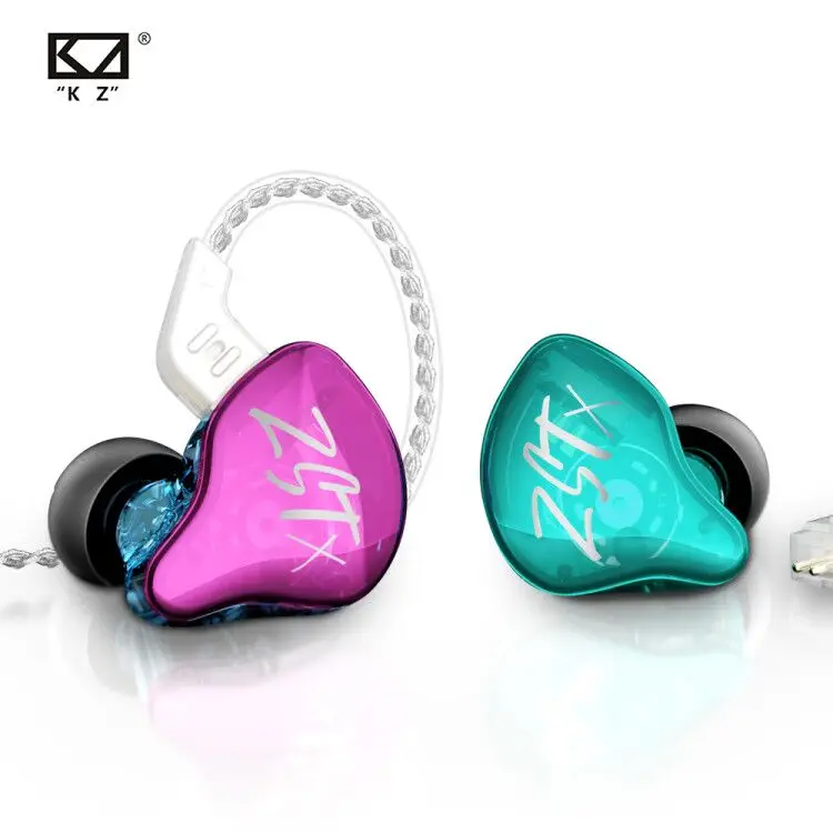 KZ ZSTX سماعة 1BA + 1DD السائقين الهجين HIFI باس سماعات داخل الأذن رصد إلغاء الضوضاء سماعات أذن رياضية الفضة مطلي