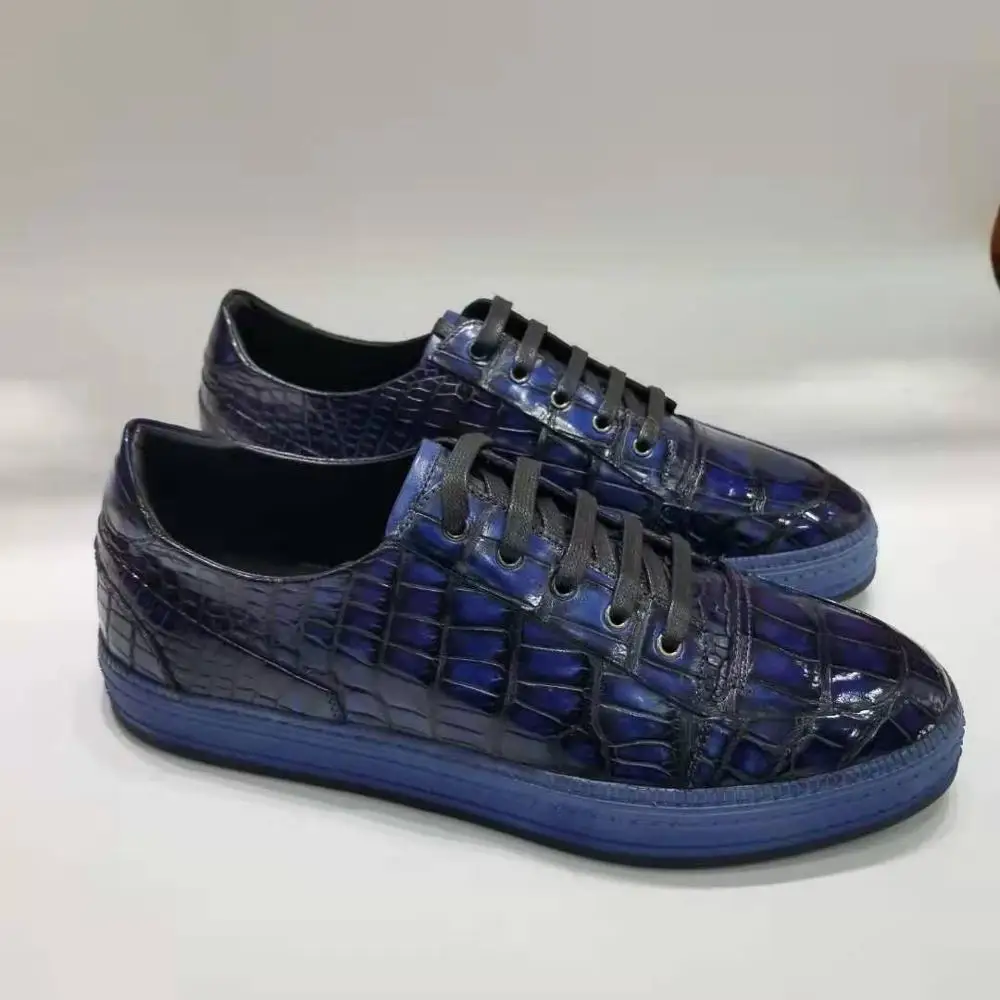 100% Echt Echte Krokodil Buik Huid Mannen Sneaker Schoen Mode Jurk Schoen Met Tone 2 Kleuren Zwart Donkerblauw Koe huid Voeringen