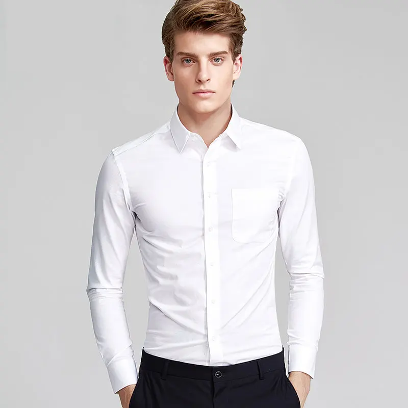 MRstuff-Chemise blanche moulante à manches longues pour homme, vêtement de travail professionnel, résistant, de marque, 2024