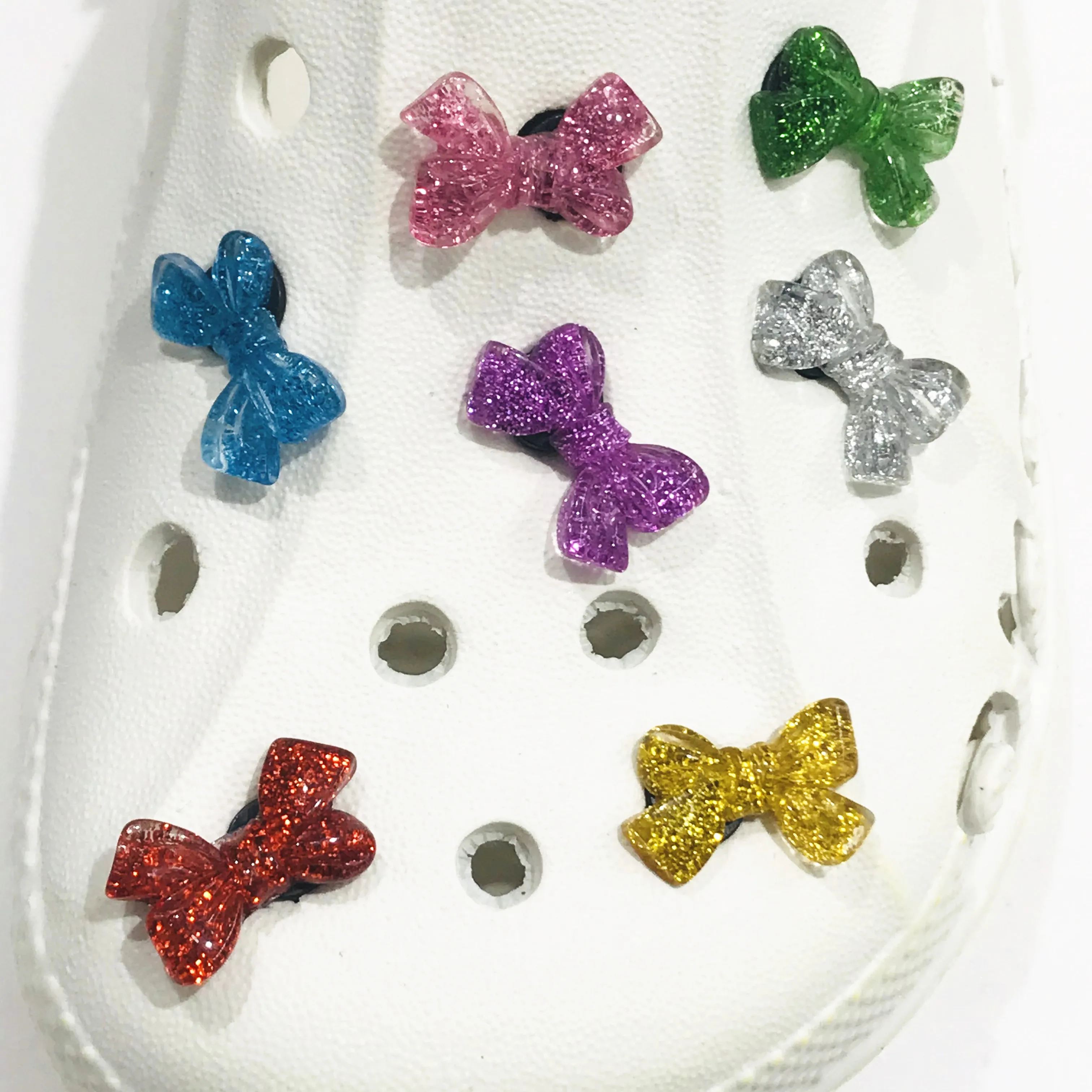 Mix Color 1Pcs Cartoon Bowknot Bow-tie Resin Shoe Charms Accessories Shoes Buckle DIY Backpack Shoes   Girls Decoration