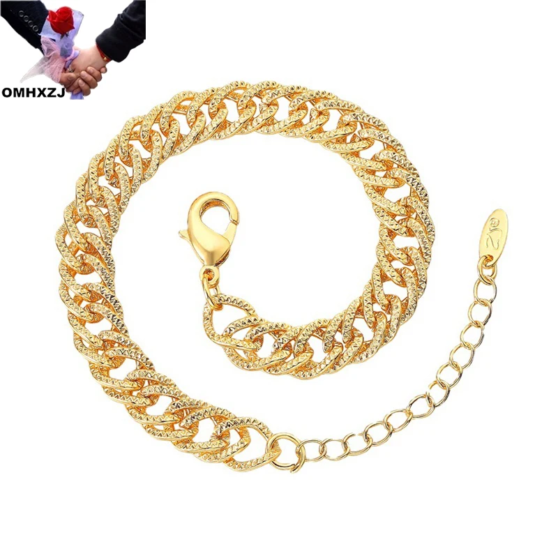 OMHXZJ Wholesale BR212 European Fashion Fine Hot Woman Girl Party Birthday Wedding Gift Knitting Width 9mm18KT Gold Bracelet