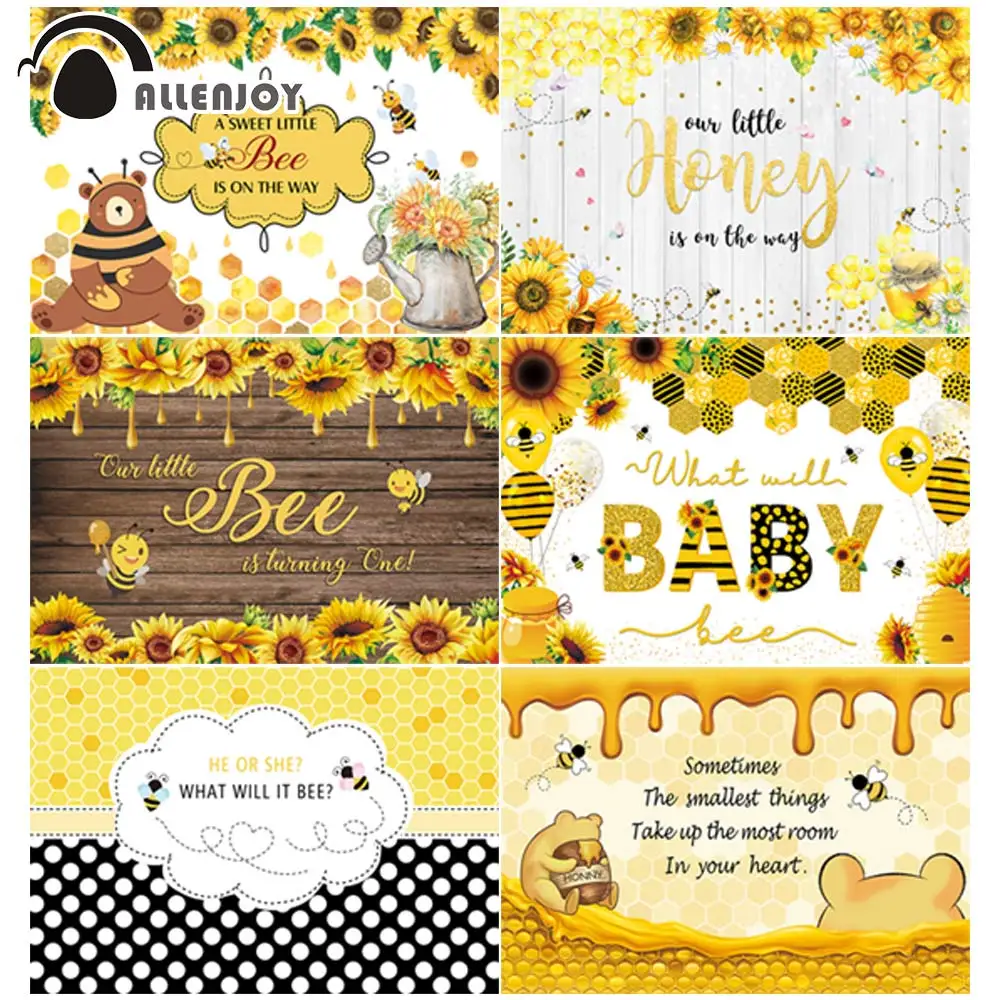 

Allenjoy Bee Birthday Backdrop Bear Honey Baby Shower Banner Sunflower Kids Gender Reveal Party Supplies Custom Dercor Poster