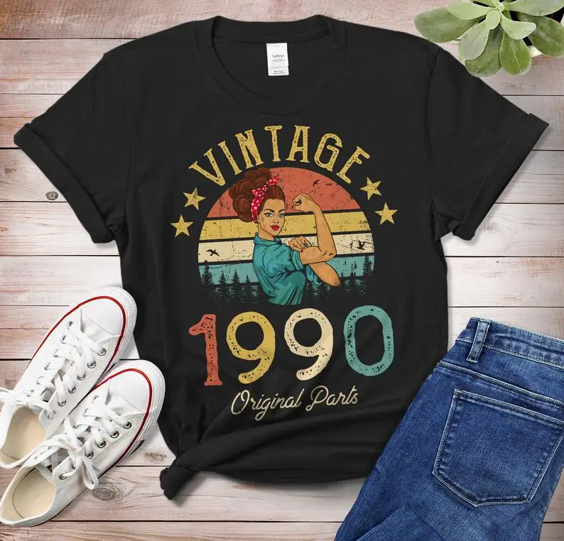 

Vintage 1990 T-Shirt Made in 32th birthday Gift Classic Women Tshirt Funny Graphic Cotton Women Short Sleeve cotton O Neck top