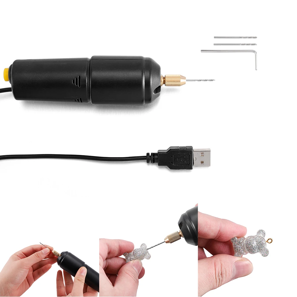 Mini Electric Drill Handheld For Pearl Epoxy Resin Wood Craft Tools 3 Drills 5V USB Plug for  DIY Jewelry Making Tool