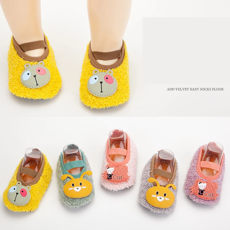 

Women Winter Slippers Plush Baby Girls Boys Cartoon Non-slip Shoes Cotton Toddler Floor Socks First Walker Shoes For Newborns