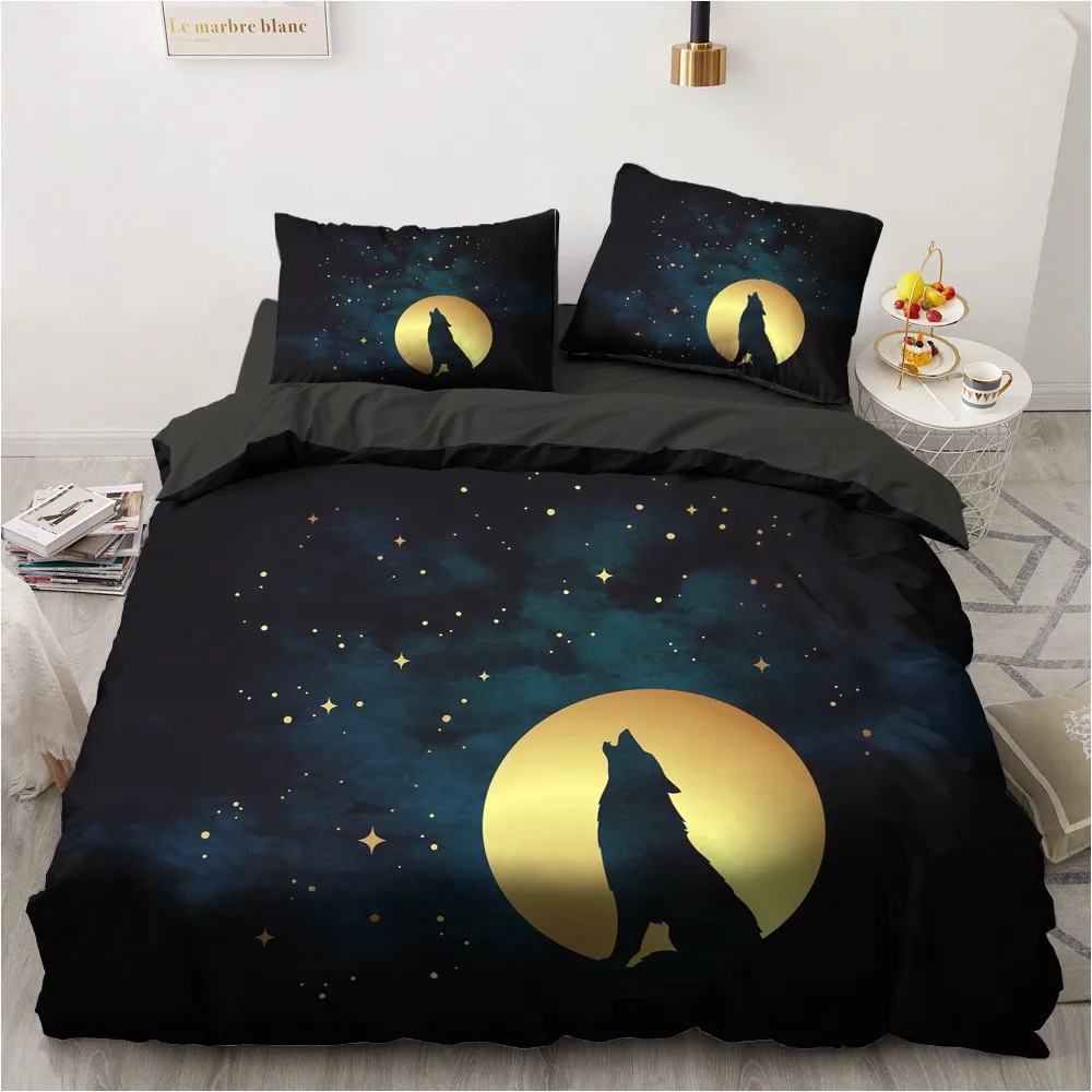 3D Printed Bedding Sets luxury Blcak Series Moon And Wolf Style Single Queen Double Full King Twin Bed For Home Duvet Cover