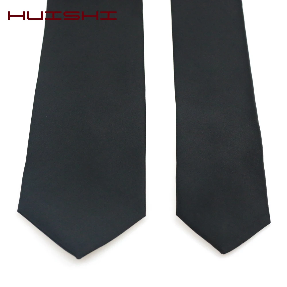 HUISHI ขนาดใหญ่ขายส่ง Simple PLAIN Black Mens TIES 8 ซม.และ 6 ซม.ธุรกิจ Neckties โพลีเอสเตอร์ทอ Jacquard Slim งานแต่งงานของขวัญ