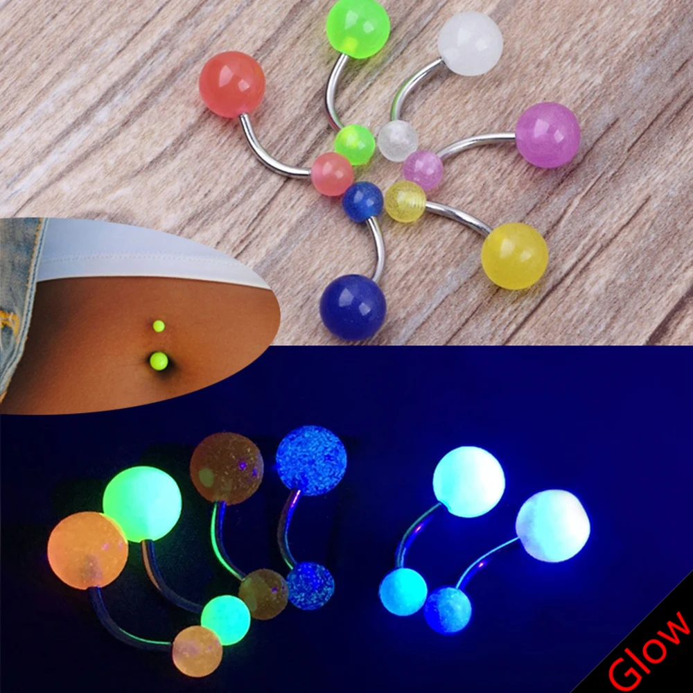 10pcs/lot Glow In The Dark Belly Ring Women's Fashion Navel Bars Rings Punk Body Piercing Ombligo Body Jewelry Mixed Color