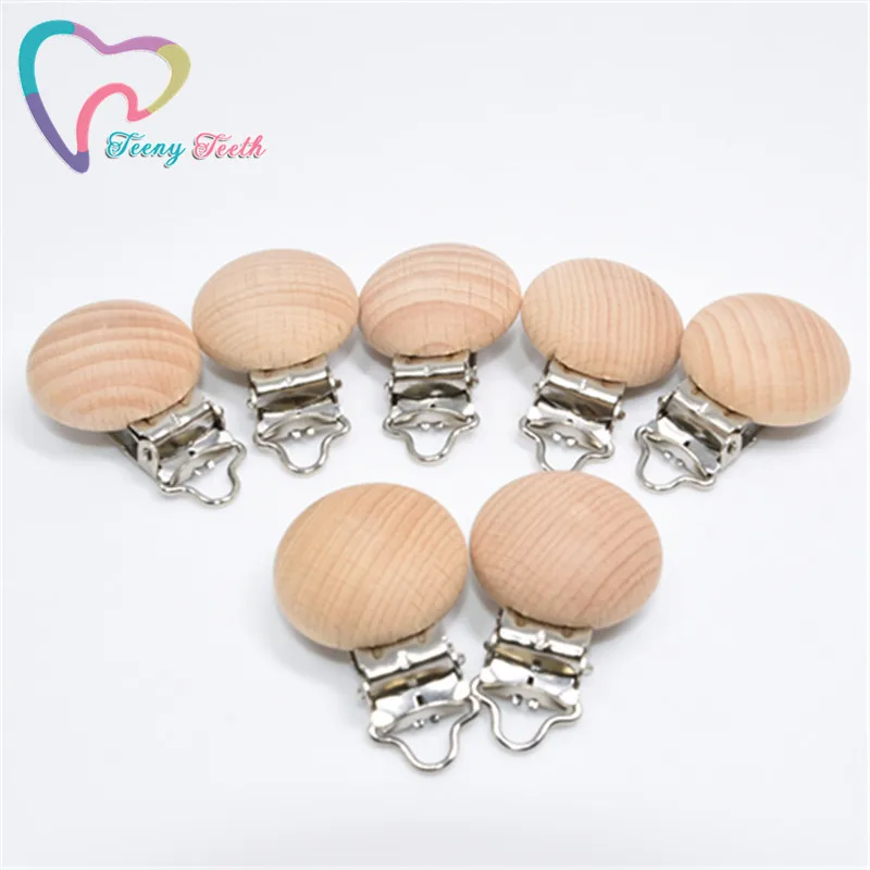 

Teeny Teeth 50 PCS Pacifier Clips Round Natural Beech Wood Baby Holder Teether Teething Universal Clip Beech Wood Dummy Cilps