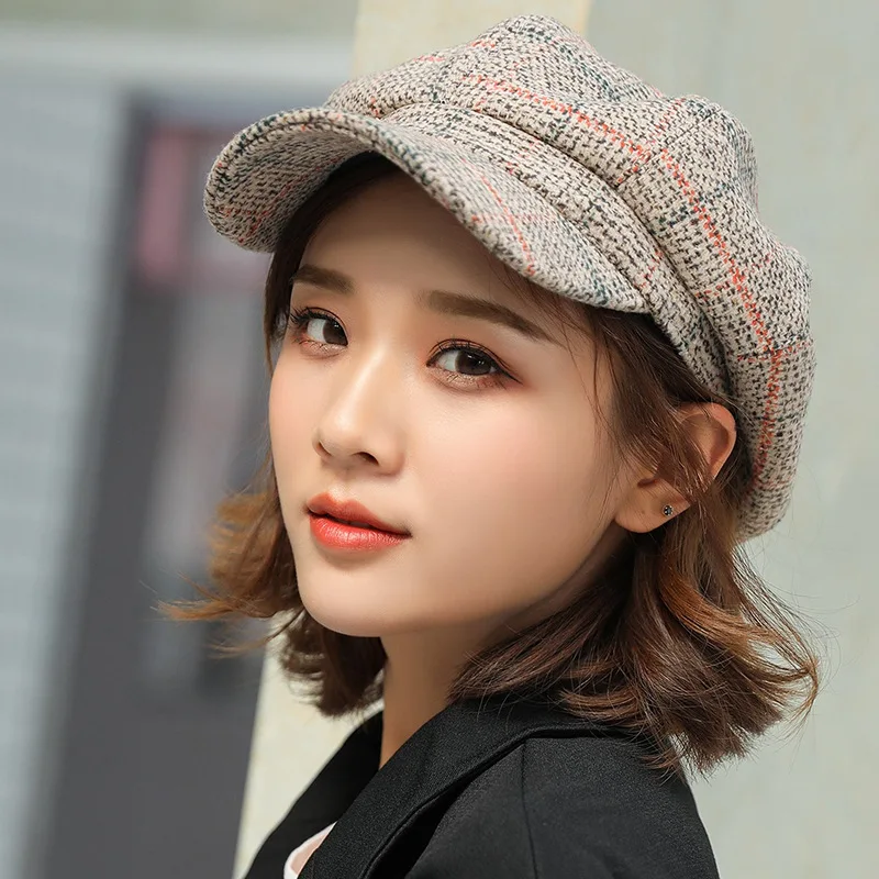 COKK Autumn Winter Wool Newsboy Cap Fashion Hats for Women Female Winter Cap Girl Visor Travel Beret Thick Warm Vintage Bonnet