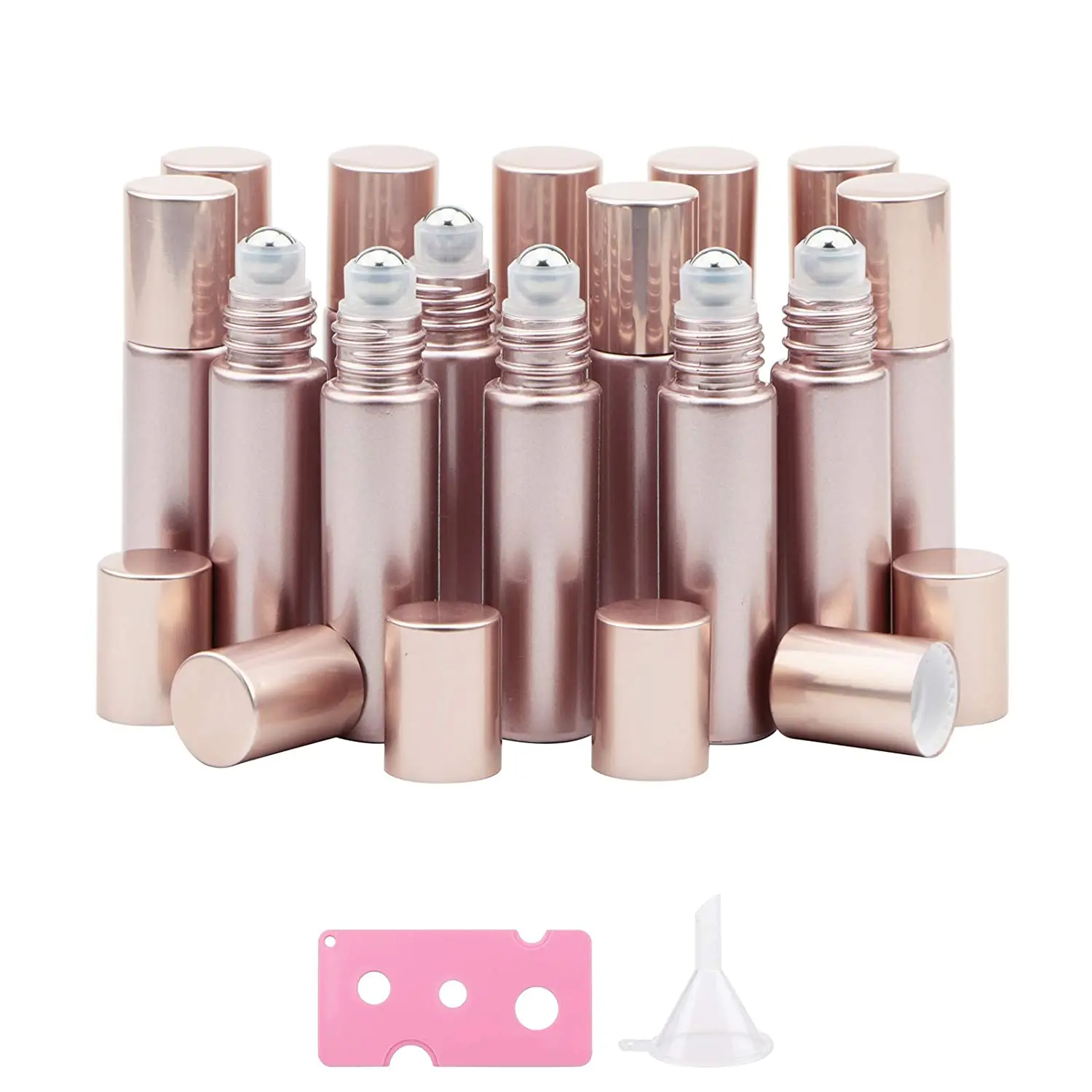 14Pack 10ml Essential Oil Roller Bottles Vials With Stainless Steel Balls for Perfume Aromatherapy Oils 1 funnel and 1Opener