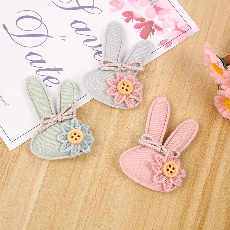 Rabbit with Bow Padded Patches, Appliques for Clothes, Sewing Supplies, DIY Hair Bow Decoration, 6.2x4cm, 20Pcs