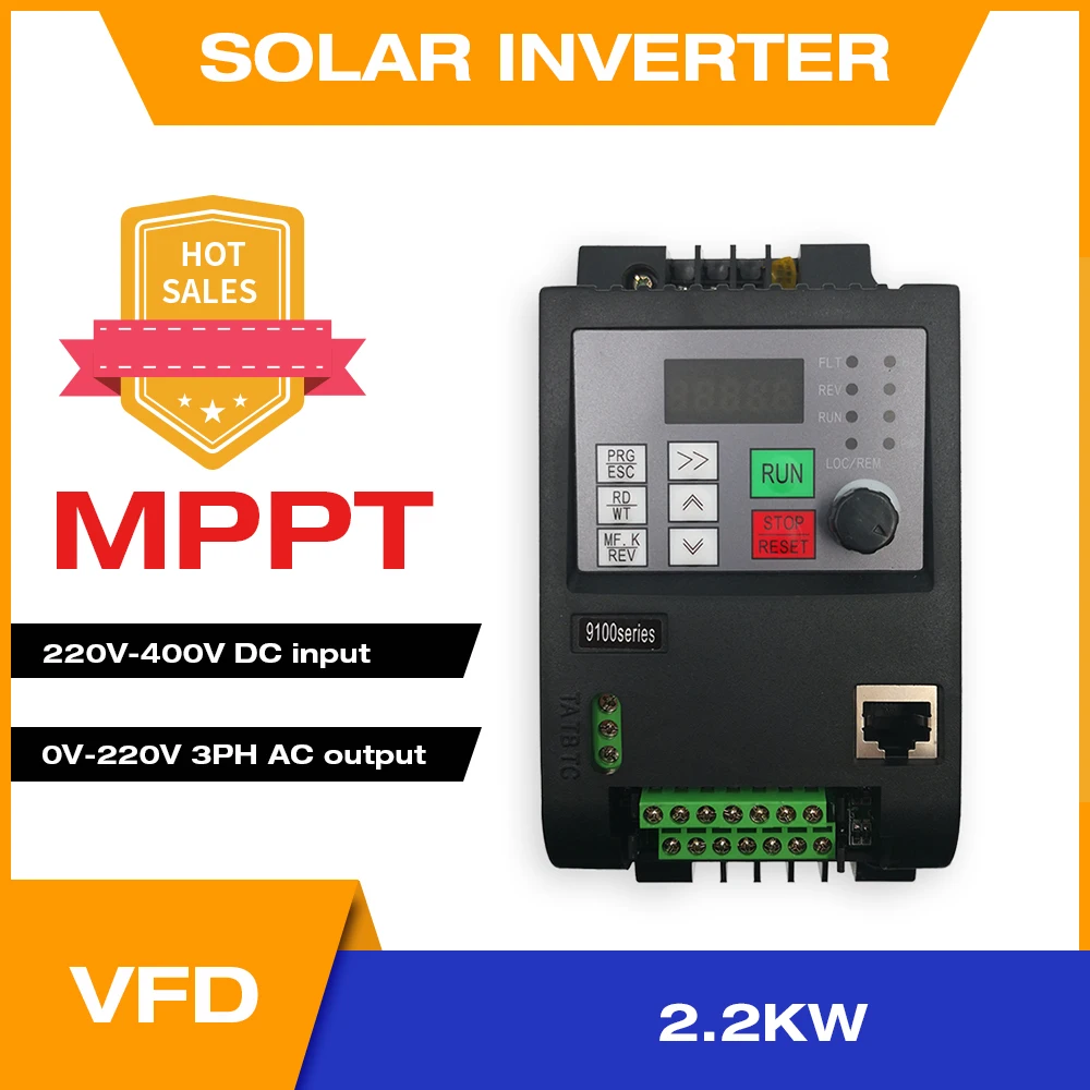 2.2KW VFD Solar Inverter 3HP DC 200-400V Input 1-Phases 0-220V Output Frequency Converter  Water Pump Driver MTTP Speed Control