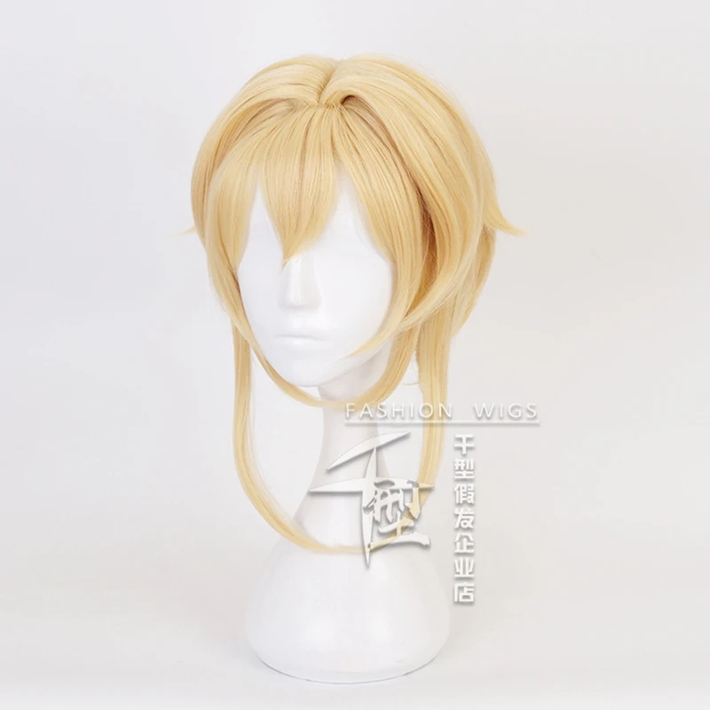 Perruque synthétique courte Blonde luminescente Game Genshin, perruque Cosplay, résistante à la chaleur, perruque pour femmes + bonnet de perruque