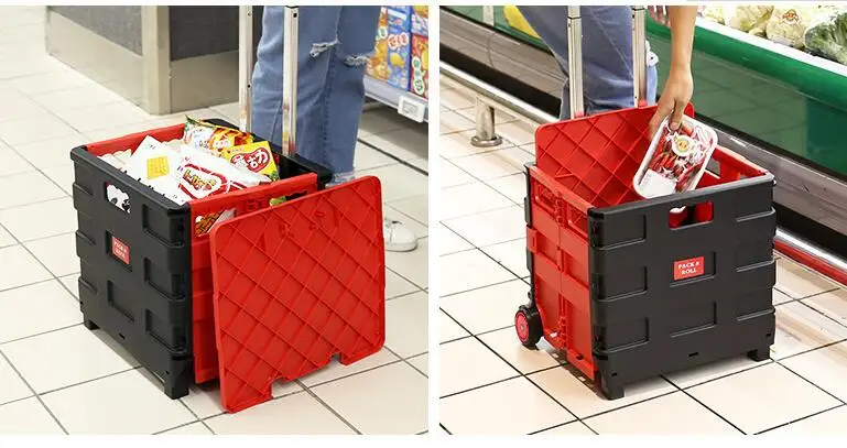 Collapsible Shopping Cart Fold Shopping Bag On Wheel Grocery Trolley Crate Car Hand Carts Luggage Trolley Supermarket Shop Car