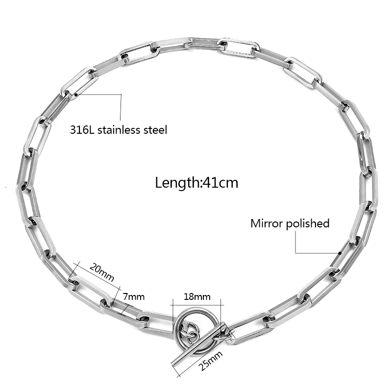 Stainless Steel Long Rectangular Link Necklace Chain Toggle Pendant Necklace For Women Men T Bar Choker Necklace Punk Necklace