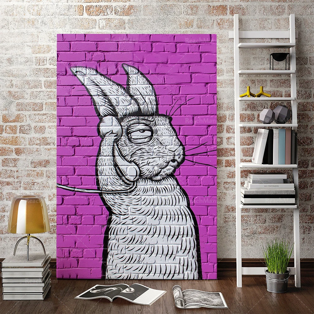 

Hare talk phone wall decoration painting, graffiti canvas wall art decoration canvas printing poster exclusive gift