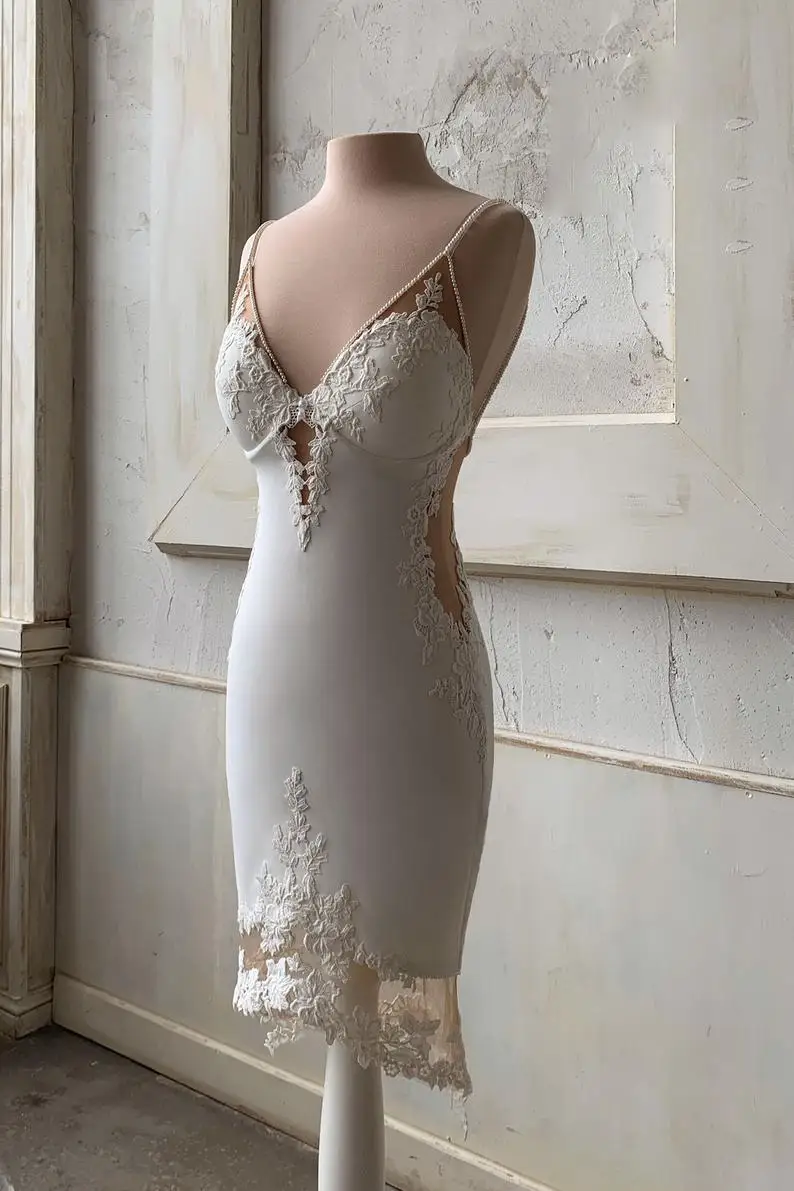 2023 abiti da sposa Sexy a sirena senza schienale abito da sposa con scollo a V con spalline di perle staccabili in Tulle di pizzo Applique a buon mercato