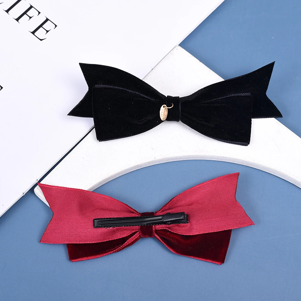 Molans Fashion Velvet Bow Hairpin Red Barrette Black Hair Clip Women Girls Hairgrip Vintage Headwear Hair Accessories