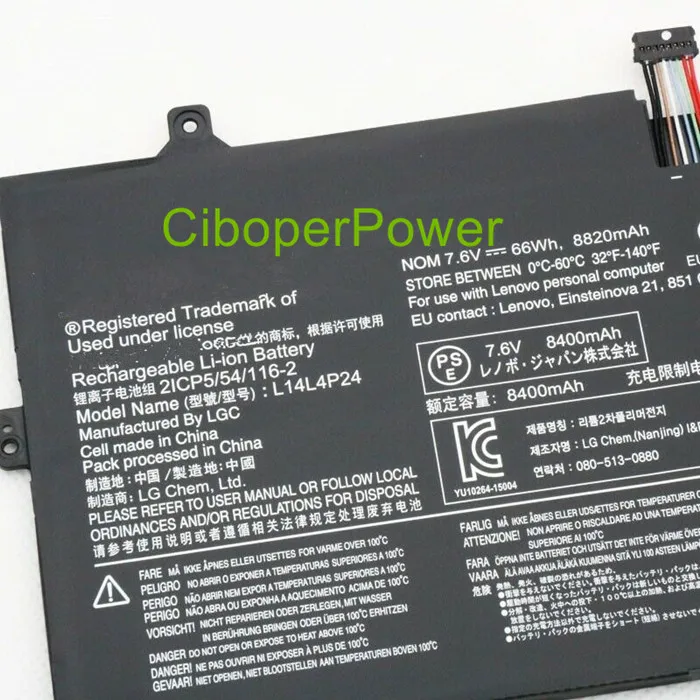 Original quality Battery For 7.5V 66Wh 8800mAh L14M4P24 Laptop Battery For L14L4P24 5B10H43261 900