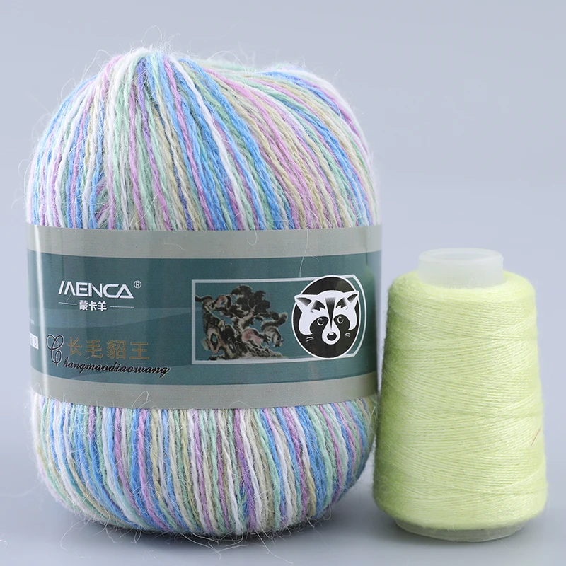 

2Sets(2x50g+2x20g) Rainbow Yarn Hot Sale Mink Down Yarns Colors Long Hair Mink Fluffy Yarn With Thread Winter Thread