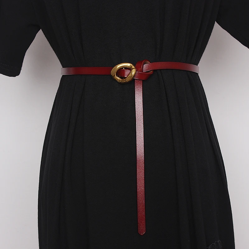 ผู้หญิงรันเวย์แฟชั่นหัวเข็มขัดทองของแท้หนัง Cummerbunds หญิงชุดรัดตัวเข็มขัดเข็มขัดตกแต่งเข็มขัด TB1767