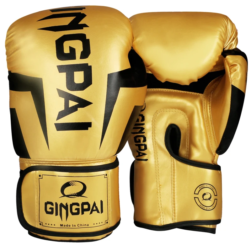 6 8 10 12oz Gingpai Rękawice bokserskie PU Kick Boxing Sanda Worek z piaskiem Mężczyźni Kobiety Guantes Muay Thai Boxe De Luva Mitts Czarny