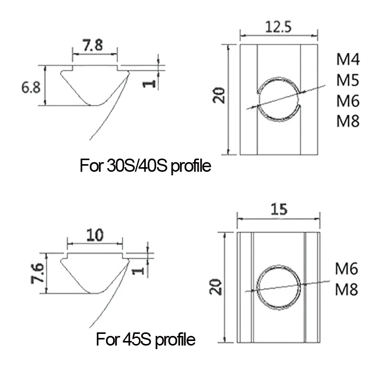 30/40 Half round nut M8 shrapnel nut block elastic nut EU standard 30/40 series Aluminum Profile Accessories