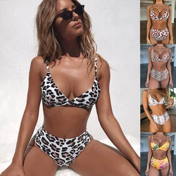 Bikini de cintura alta para mujer, traje de baño Sexy con parte superior de leopardo, traje de baño con espalda abierta, Push-up brasileño 2022