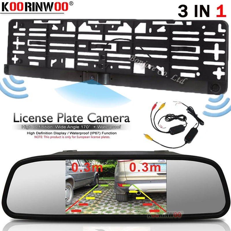 Koorinwoo Parktronic EU License Plate camera + Car Parking Sensors Car Monitor Rear View Camera Parking System For Android Radio