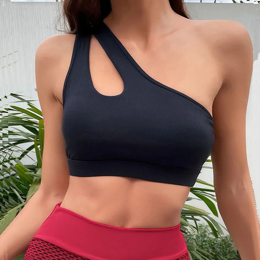 QK 2024 One Shoulder Women Mesh Patchwork Sports Bra Tops Bodycon Gym Sports Clothing Bustier Crop Bralette Blouses