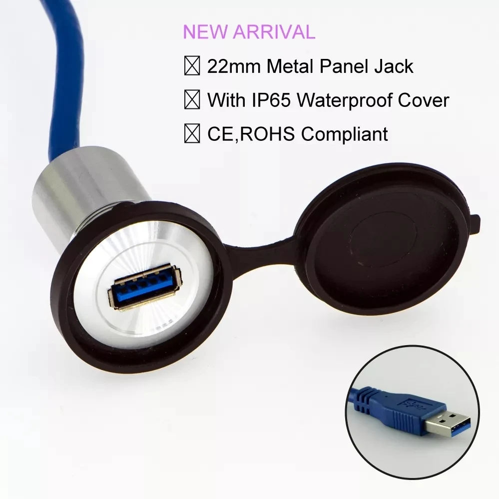 22mm USB connector socket  metal USB connector/USB socket  (USB3.0 FEMALE A - MALE A with 60cm wiring)